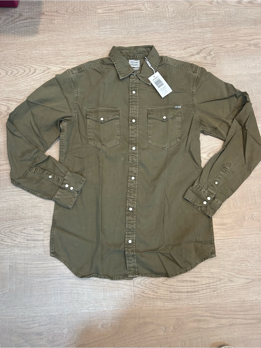 Jack and Jones Men's Olive Green Button-Down Shirt NWT